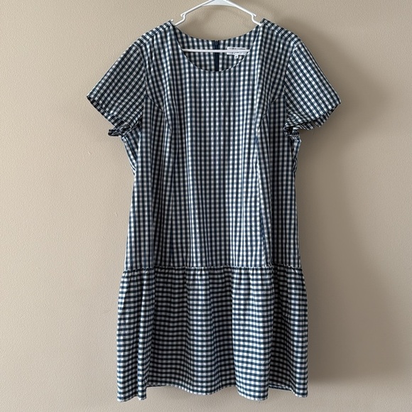 Universal Standard for J Crew Poplin Drop Waist Dress Gingham Blue White - Picture 3 of 9